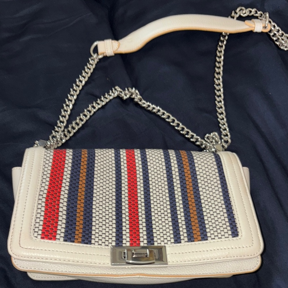 Sam Edelman Cream and Red Striped Shoulder Bag